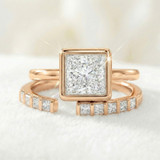 Photo of Niu 3 1/4 ct tw. Lab Grown Diamond Princess Solitaire Bridal Set 14K Rose Solid Gold [BR1917R-K295]