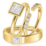 Photo of Niu 1 3/4 ct tw. Lab Grown Diamond Princess Solitaire Trio Set 10K Yellow Solid Gold [BT1916Y-K095]