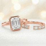 Photo of Niu 3 1/3 ct tw. Lab Grown Diamond Emerald Solitaire Bridal Set 14K Rose Solid Gold [BR1921R-N295]