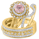 Photo of Charaya 1 3/4 Carat T.W. Morganite and Diamond Matching Wedding Trio Set 14K Yellow Gold Vermeil [BT2764Y-C000]