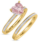 Photo of Arman 2 1/4 CT. T.W. Morganite and Diamond Matching Bridal Set 14K Yellow Gold Vermeil [BR2766Y-C000]