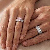 Photo of Arman 2 7/8 Carat T.W. Morganite and Diamond Matching Wedding Trio Set 14K White Gold Vermeil [BT2766W-C000]