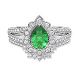 Photo of Kana 2 1/6 Carat T.W. Emerald and Diamond Matching Bridal Set 14K White Gold Vermeil [BR2677W-C000]