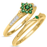 Photo of Neeja 3/8 CT. T.W. Emerald and Diamond Matching Bridal Set 14K Yellow Gold Vermeil [BR2685Y-C000]