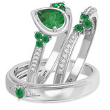 Photo of Abilia 1 1/5 Carat T.W. Emerald and Diamond Matching Wedding Trio Set 14K White Gold Vermeil [BT2661W-C000]