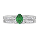 Photo of Hana 2/3 CT. T.W. Emerald and Diamond Matching Bridal Set 14K White Gold Vermeil [BR2672W-C000]