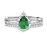 Photo of Lita 1 1/4 CT. T.W. Emerald and Diamond Matching Bridal Set 14K White Gold Vermeil [BR2680W-C000]