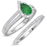 Photo of Lita 1 1/4 CT. T.W. Emerald and Diamond Matching Bridal Set 14K White Gold Vermeil [BR2680W-C000]