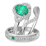 Photo of Holly 2 CT. T.W. Emerald and Diamond Matching Wedding Trio Set 14K White Gold Vermeil [BT2673W-C000]