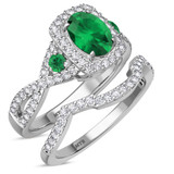 Photo of Lone 2 1/5 Carat T.W. Emerald and Diamond Matching Bridal Set 14K White Gold Vermeil [BR2681W-C000]