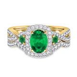 Photo of Lone 2 1/5 CT. T.W. Emerald and Diamond Matching Bridal Set 14K Yellow Gold Vermeil [BR2681Y-C000]