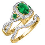 Photo of Lone 2 1/5 CT. T.W. Emerald and Diamond Matching Bridal Set 14K Yellow Gold Vermeil [BR2681Y-C000]