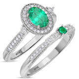 Photo of Magnol 1 Carat T.W. Emerald and Diamond Matching Bridal Set 14K White Gold Vermeil [BR2682W-C000]