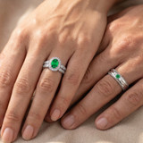 Photo of Magnol 1 1/10 CT. T.W. Emerald and Diamond Matching Wedding Trio Set 14K White Gold Vermeil [BT2682W-C000]