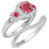 Photo of Kalina 1 1/2 CT. T.W. Ruby and Diamond Matching Bridal Set 14K White Gold Vermeil [BR2701W-C000]