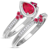 Photo of Abilia 1 1/10 Carat T.W. Ruby and Diamond Matching Bridal Set 14K White Gold Vermeil [BR2686W-C000]
