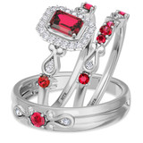Photo of Garland 1 1/10 Carat T.W. Ruby and Diamond Matching Wedding Trio Set 14K White Gold Vermeil [BT2696W-C000]