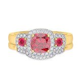 Photo of Kalina 1 1/2 CT. T.W. Ruby and Diamond Matching Bridal Set 14K Yellow Gold Vermeil [BR2701Y-C000]