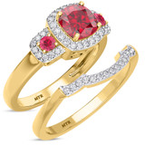 Photo of Kalina 1 1/2 CT. T.W. Ruby and Diamond Matching Bridal Set 14K Yellow Gold Vermeil [BR2701Y-C000]