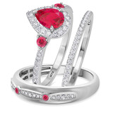 Photo of Ixora 1 3/8 Carat T.W. Ruby and Diamond Matching Wedding Trio Set 14K White Gold Vermeil [BT2700W-C000]