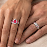 Photo of Ixora 1 3/8 Carat T.W. Ruby and Diamond Matching Wedding Trio Set 14K White Gold Vermeil [BT2700W-C000]