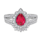 Photo of Kana 2 1/6 CT. T.W. Ruby and Diamond Matching Bridal Set 14K White Gold Vermeil [BR2702W-C000]