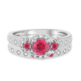 Photo of Azaleia 1 CT. T.W. Ruby and Diamond Matching Bridal Set 14K White Gold Vermeil [BR2687W-C000]