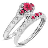 Photo of Azaleia 1 CT. T.W. Ruby and Diamond Matching Bridal Set 14K White Gold Vermeil [BR2687W-C000]