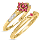 Photo of Neeja 3/8 Carat T.W. Ruby and Diamond Matching Bridal Set 14K Yellow Gold Vermeil [BR2710Y-C000]