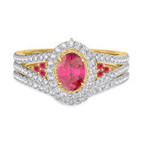 Photo of Kantuta 1 1/3 CT. T.W. Ruby and Diamond Matching Bridal Set 14K Yellow Gold Vermeil [BR2703Y-C000]