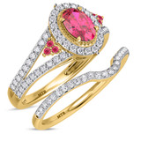 Photo of Kantuta 1 1/3 CT. T.W. Ruby and Diamond Matching Bridal Set 14K Yellow Gold Vermeil [BR2703Y-C000]