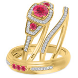 Photo of Diantha 1 1/4 Carat T.W. Ruby and Diamond Matching Wedding Trio Set 14K Yellow Gold Vermeil [BT2693Y-C000]