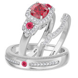 Photo of Kalina 1 3/4 CT. T.W. Ruby and Diamond Matching Wedding Trio Set 14K White Gold Vermeil [BT2701W-C000]