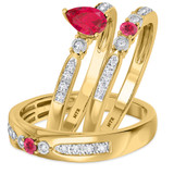 Photo of Hana 7/8 CT. T.W. Ruby and Diamond Matching Wedding Trio Set 14K Yellow Gold Vermeil [BT2697Y-C000]