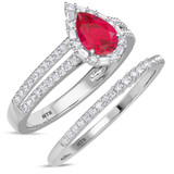 Photo of Lita 1 1/4 Carat T.W. Ruby and Diamond Matching Bridal Set 14K White Gold Vermeil [BR2705W-C000]