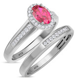 Photo of Chrisoula 7/8 CT. T.W. Ruby and Diamond Matching Bridal Set 14K White Gold Vermeil [BR2690W-C000]