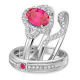 Photo of Holly 2 CT. T.W. Ruby and Diamond Matching Wedding Trio Set 14K White Gold Vermeil [BT2698W-C000]