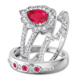 Photo of Kana 2 1/3 CT. T.W. Ruby and Diamond Matching Wedding Trio Set 14K White Gold Vermeil [BT2702W-C000]