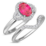 Photo of Holly 1 3/4 Carat T.W. Ruby and Diamond Matching Bridal Set 14K White Gold Vermeil [BR2698W-C000]