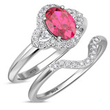 Photo of Holly 1 3/4 Carat T.W. Ruby and Diamond Matching Bridal Set 14K White Gold Vermeil [BR2698W-C000]