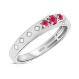 Photo of Azaleia 1 1/3 CT. T.W. Ruby and Diamond Matching Wedding Trio Set 14K White Gold Vermeil [BT2687WM]