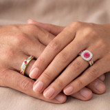 Photo of Mawar 1 1/7 CT. T.W. Ruby and Diamond Matching Wedding Trio Set 14K Yellow Gold Vermeil [BT2709Y-C000]