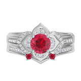 Photo of Clema 1 3/8 CT. T.W. Ruby and Diamond Matching Bridal Set 14K White Gold Vermeil [BR2691W-C000]