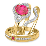 Photo of Holly 2 Carat T.W. Ruby and Diamond Matching Wedding Trio Set 14K Yellow Gold Vermeil [BT2698Y-C000]