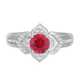 Photo of Clema 1 1/2 CT. T.W. Ruby and Diamond Matching Wedding Trio Set 14K White Gold Vermeil [BT2691WE-C000]