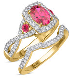 Photo of Lone 2 1/5 CT. T.W. Ruby and Diamond Matching Bridal Set 14K Yellow Gold Vermeil [BR2706Y-C000]