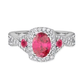 Photo of Lone 2 1/3 CT. T.W. Ruby and Diamond Matching Wedding Trio Set 14K White Gold Vermeil [BT2706WE-C000]