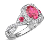 Photo of Lone 2 1/3 CT. T.W. Ruby and Diamond Matching Wedding Trio Set 14K White Gold Vermeil [BT2706WE-C000]