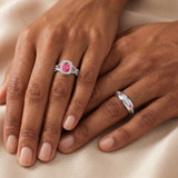 Photo of Lone 2 1/3 CT. T.W. Ruby and Diamond Matching Wedding Trio Set 14K White Gold Vermeil [BT2706W-C000]