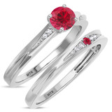 Photo of Irit 7/8 CT. T.W. Ruby and Diamond Matching Bridal Set 14K White Gold Vermeil [BR2699W-C000]